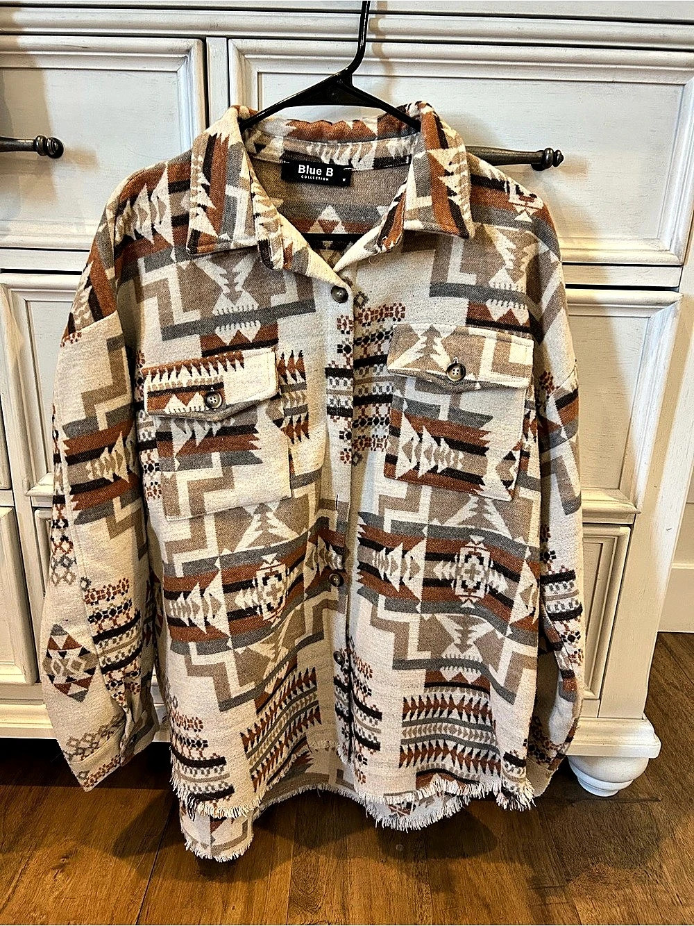 Blue B Pendleton like print shacket
